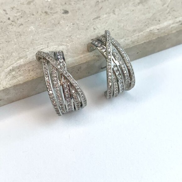 NEW~ Anthropologie Shashi Roux Silver & CZ Multi-Band Stud Earrings - Picture 2 of 11